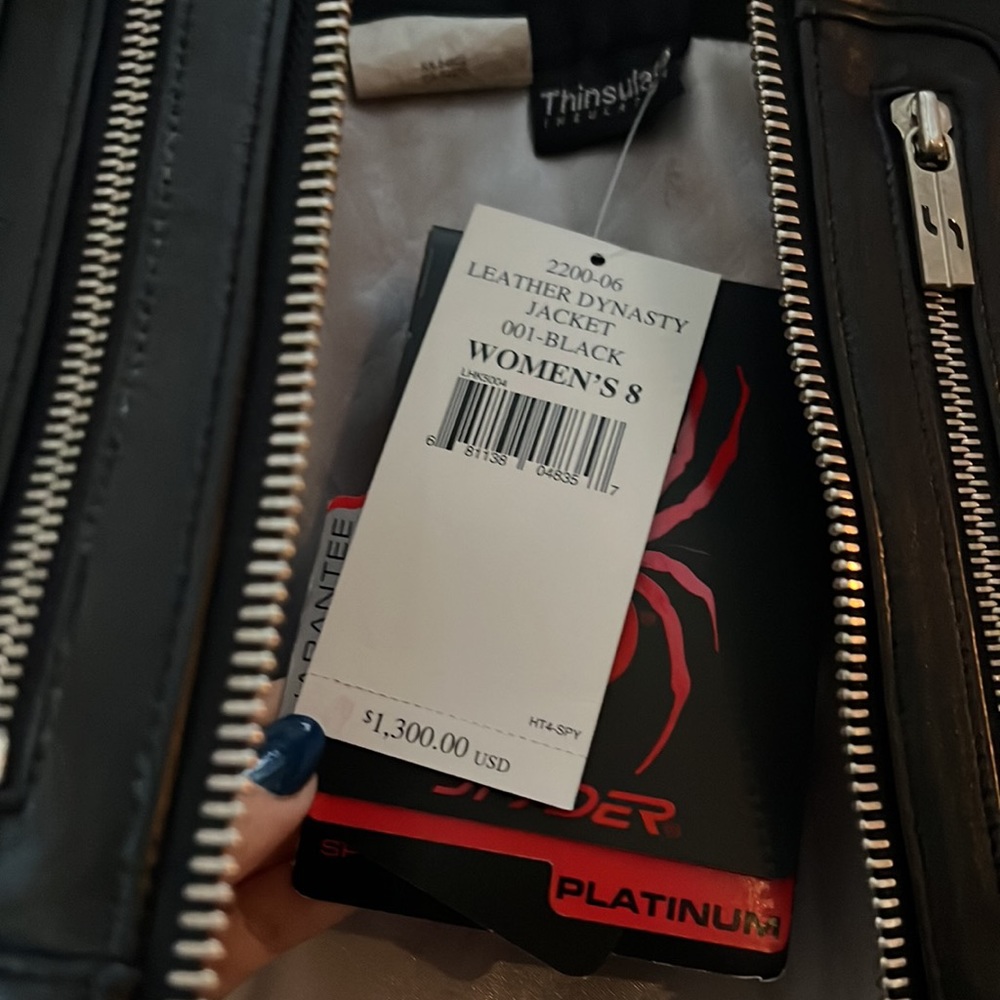 SPYDER Gorgeous Dynasty Leather Jacket. Biker style w/curly Lamb collar Size 8 - Picture 3 of 6